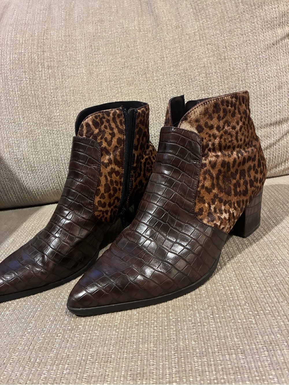 Brown Calf Fur & Leather Ankle Boots Size 10W